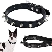 Regulējama suņu kaklasiksna ar kniedēm, ekoloģiska āda, M izmērs