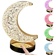 Galda nakts lampa Mēness ar LED RGB kristālu, USB uzlāde