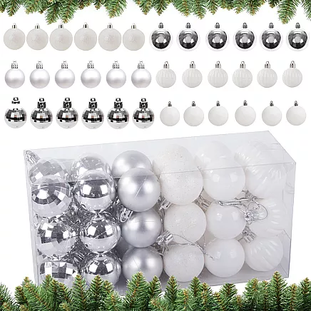 Ziemassvētku Eglīšu Bumbas Bumbulīši, Baltas un Sudraba, Nesalaužamas, 36 gab., 3 cm