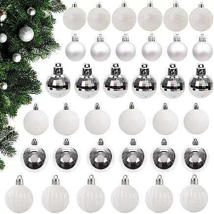 Ziemassvētku Eglīšu Bumbas, Baltas un Sudraba, Nesalaužamas, 36 gab., 6 cm