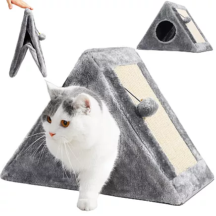 Scratching post triangle cat kennel cat bed toy ball