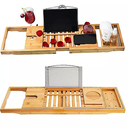 Regulējama liela bambusa vannas plaukts