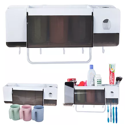 Zobu Birstes Organizators Tūrētājs ar Zobu Pastas Dozatoru un Krūzēm