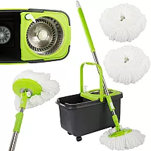 Rotējošs grīdas mops ar 360° spaini, dozatoru un 2 mikrošķiedras uzlikām