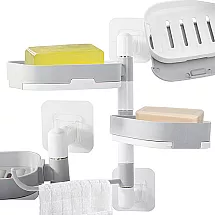 Piekaramais ziepju trauks ar dvieļu turētāju, balts ar pelēku