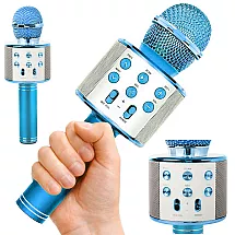 Bezvadu Bluetooth karaoke mikrofons ar skaļruni un balss modifikatoru, zils