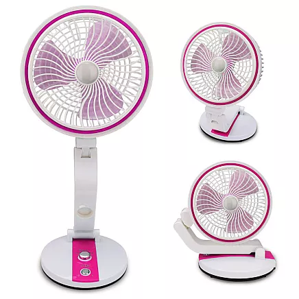 Bezvadu Salokāms Regulējams Grīdas Galdas Ventilators ar LED Apgaismojumu, 15-44cm, Rozā