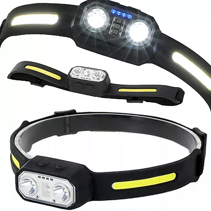 LED galvas lukturis ar sensoru, uzlādējams, COB, melns