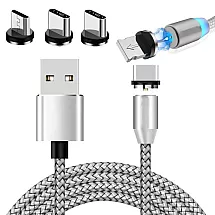 Magnētiskais lādēšanas kabelis 3-in-1 Micro USB Type-C Lightning 1m, sudraba