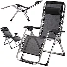 Saliekams dārza zvilnis Zero Gravity ar spilvenu, pastiprināts, melns