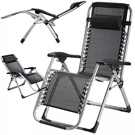 Saliekams dārza zvilnis Zero Gravity ar spilvenu, pastiprināts, melns