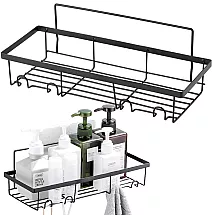 Pašlīmējošs Plaukts Organizators Virtuvei un Vannas Istabai + 4 Āķi, Melns