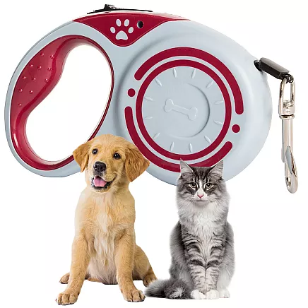 Automātiska izturīga pavada ar bloķēšanu suņiem, 5m, līdz 15kg, sarkana