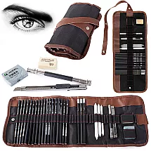 Profesionāls skicēšanas, rasēšanas un zīmēšanas zīmuļu komplekts auduma maciņā, 29 gb.