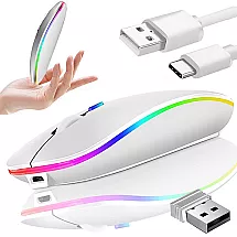 Slim bezvadu optiskā pele 2,4 GHz Bluetooth ar USB-C uzlādi, balta