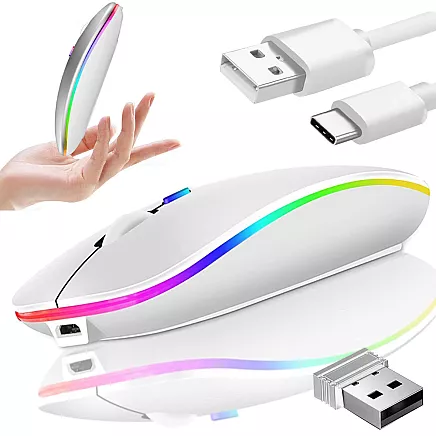 Slim bezvadu optiskā pele 2,4 GHz Bluetooth ar USB-C uzlādi, balta