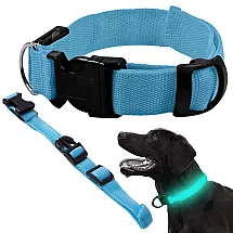 Regulējama LED kaklasiksna sunim un kaķim, spīdoša tumsā, 59 cm, zila