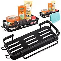 Metāla plaukts vannas istabai ar drēbju pakaramo – melns, loft stils