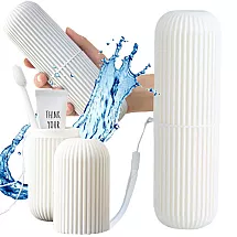 Ceļojumu zobu birstes un pastas futrālis ar siksniņu, balts