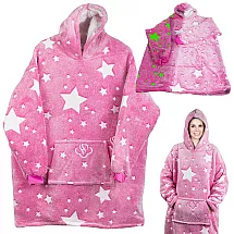 Silts oversize džemperis-sega ar kapuci, spīd tumsā, rozā