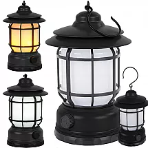 LED kempinga lampa, lukturis ar akumulatoru, USB, āra, ar āķi, Melns