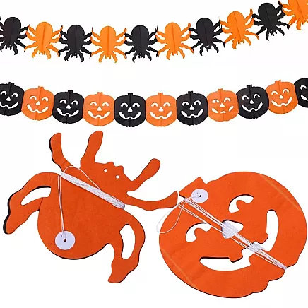 Decorative garland halloween pumpkin/spider paper long 3 metres