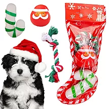 Ziemassvētku suns rotaļlietu komplekts (3 gab.: virve, Santa, konfekšu nūjiņa)