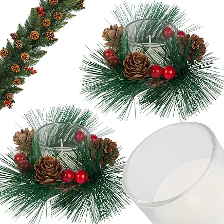 Decorative candles in glass candles wreath set for christmas 2 pcs