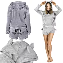 Silta sieviešu plīša pidžama ar kapuci un šortiem, L izmērs, pelēka
