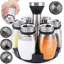 Garšvielu organizators ar griežamām stikla tvertnēm, 6 gab.