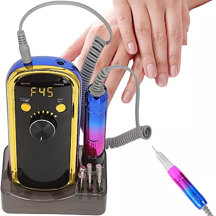 Manikīra un pedikīra aparāts, nagu frēze 65 W, bezvadu, ar 6 dimanta uzgaļiem