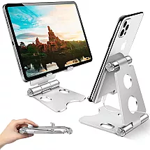 Metāla telefona un planšetdatora turētājs ar regulējamu leņķi, sudrabs
