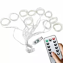 Ziemassvētku Gaismas Aizkars, Virtene uz Stieples, 300 LED, USB, Silti Balta