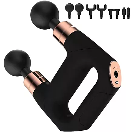 Dubultā masāžas pistole, ķermeņa muguras masāžas aparāts ar 8 uzgaļiem