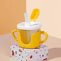 Krūzīte-nepilīte bērniem ar silikona rokturiem un salmiņu 300ml