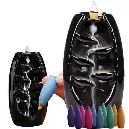 Aromātiskais kamīns ūdenskritums vīrakam + 10 konusi, melns