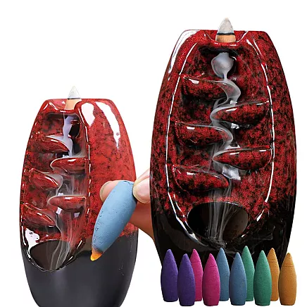 Keramikas aromas kamīns ūdenskritums + 10 vīraka konusi, sarkans