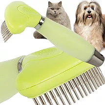Divpusējs trimmeris-grābeklis suņiem un kaķiem pavilnas izķemmēšanai, zaļš