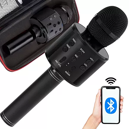 Bezvadu karaoke mikrofons ar Bluetooth skaļruni un maciņu