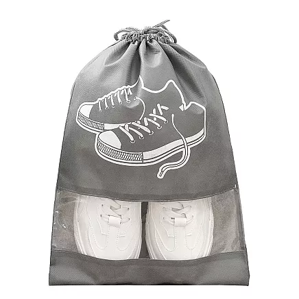 Ceļojumu maisiņš apaviem un drēbēm ar aukliņu, pelēks