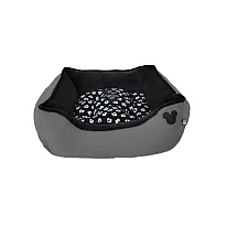 Mīksta plīša suņu guļvieta ar izņemamu spilvenu, pelēka-melna