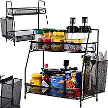 Kitchen shelf loft kitchen organiser two-storey stand with basket