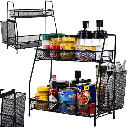 Kitchen shelf loft kitchen organiser two-storey stand with basket