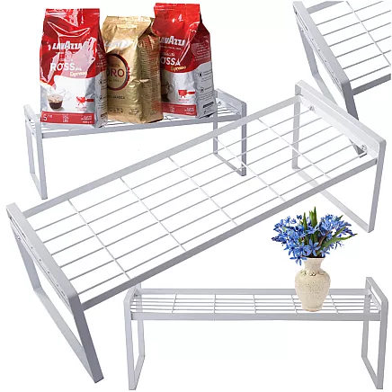 Metāla plaukts vienlīmeņu virtuves organizatora statīvs balts virtuvei