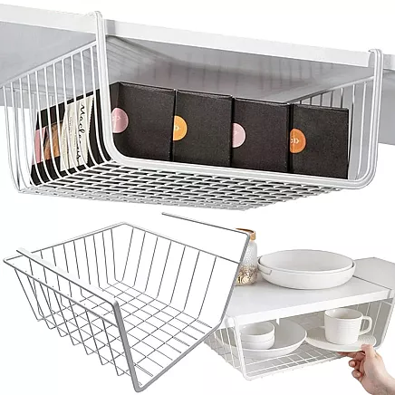 Hanging basket under shelf metal basket organiser kitchen basket white