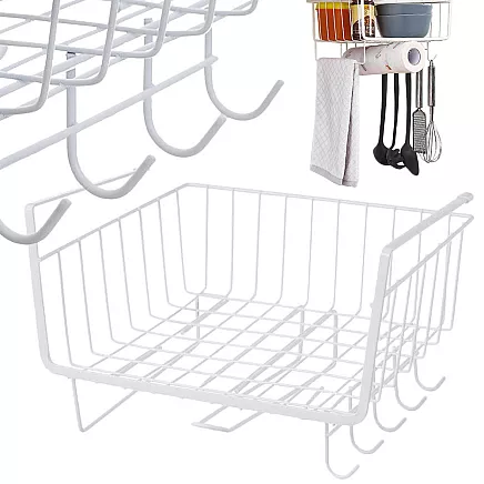 Metal basket under cabinet top 5 hooks paper holder