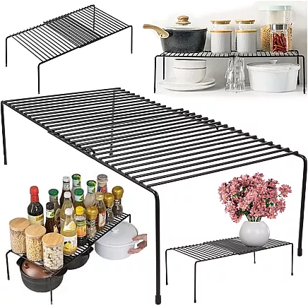 Metal shelf adjustable width expandable for kitchen organiser black