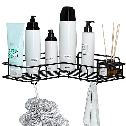 Loft corner bathroom shower shelf hanging hook black