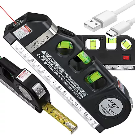 Precision laser spirit level with 2.5m measuring tape laser 3 led modes usb
