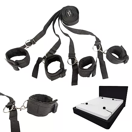 HANDCUFFS BDSM BED HARNESS SET FOR COUPLES ADJUSTABLE STRAPS BLACK